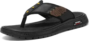 Mens Flip Flops Sandals Slippers Casual Leather Toe Ring Style Sandals for Mens Home