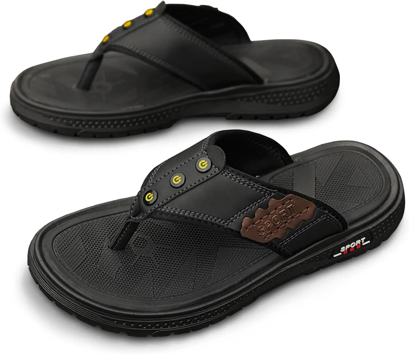 Mens Flip Flops Sandals Slippers Casual Leather Toe Ring Style Sandals for Mens Home