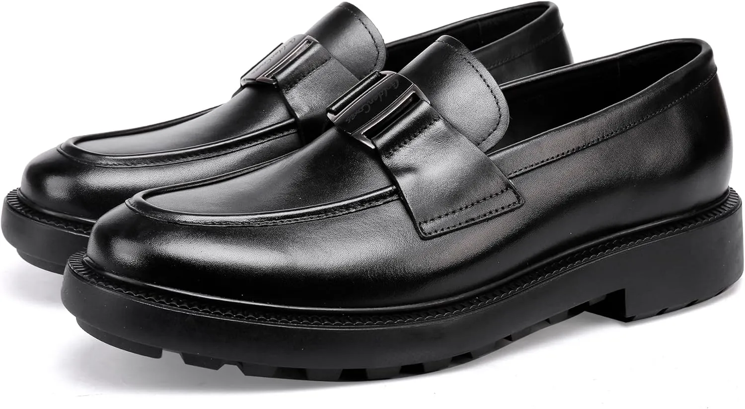 Mens Genuine Leather Dress Shoes Casual Buckle Business Dress Loafer Formal Slip On Penny Party Loafer Shoes for Men
