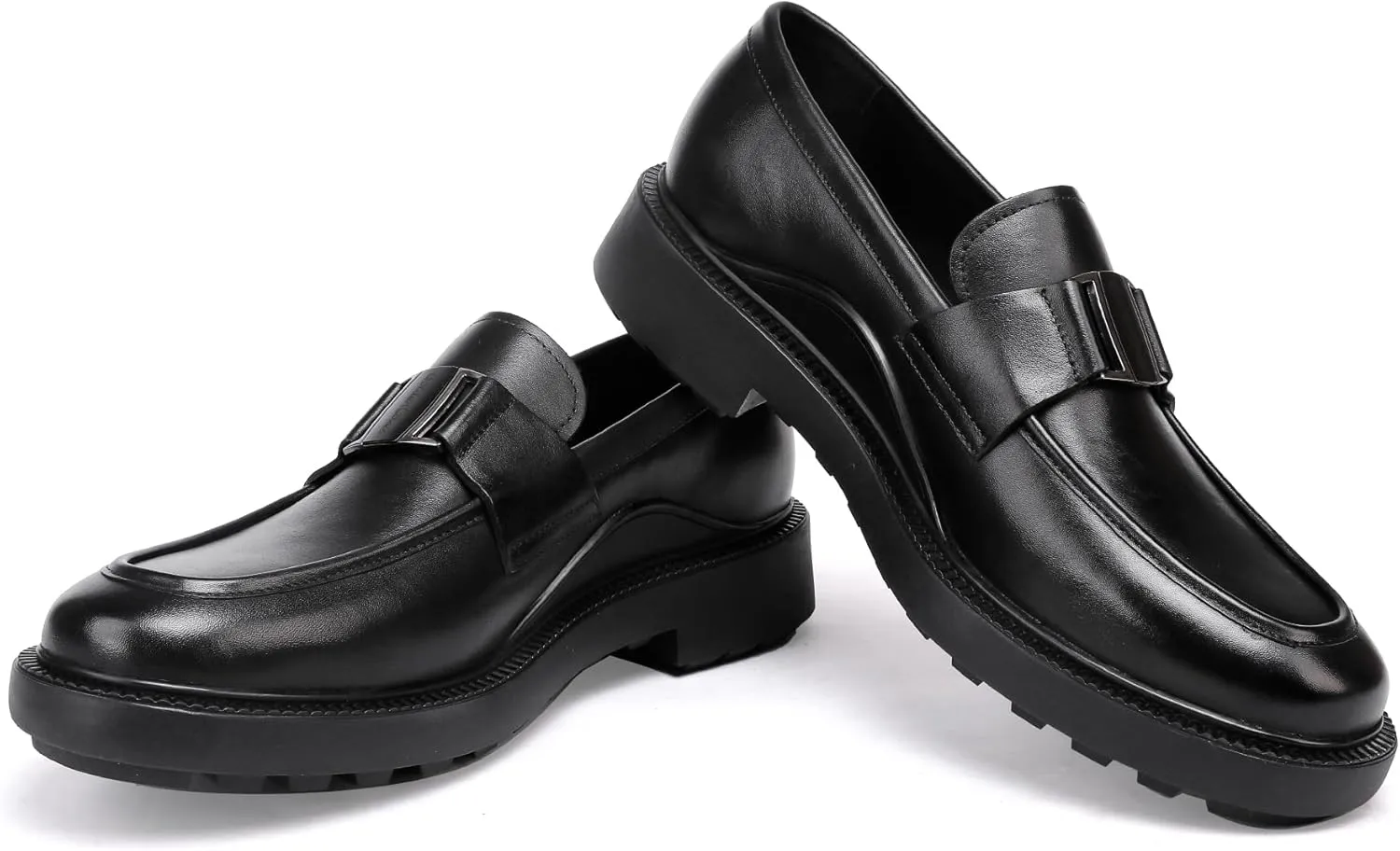 Mens Genuine Leather Dress Shoes Casual Buckle Business Dress Loafer Formal Slip On Penny Party Loafer Shoes for Men