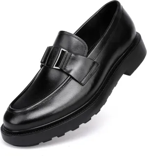 Mens Genuine Leather Dress Shoes Casual Buckle Business Dress Loafer Formal Slip On Penny Party Loafer Shoes for Men