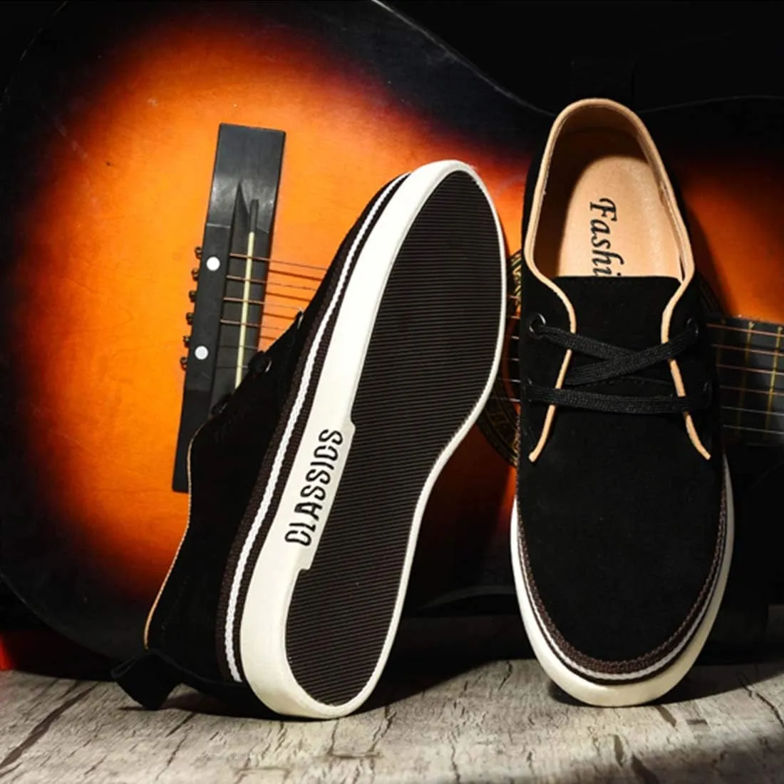 Men's Invisible Height Increasing Elevator 2 Inches Taller Shoes Leather Suede Stitching Lace-up Thick Sole Oxfords