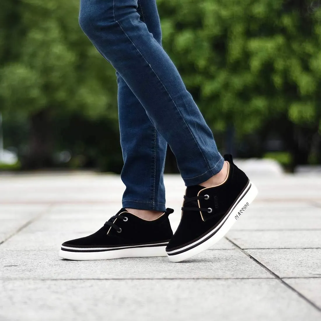 Men's Invisible Height Increasing Elevator 2 Inches Taller Shoes Leather Suede Stitching Lace-up Thick Sole Oxfords