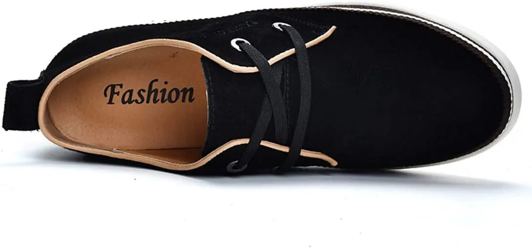 Men's Invisible Height Increasing Elevator 2 Inches Taller Shoes Leather Suede Stitching Lace-up Thick Sole Oxfords