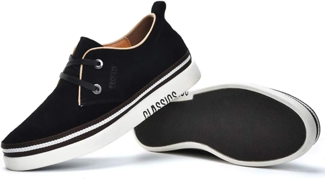 Men's Invisible Height Increasing Elevator 2 Inches Taller Shoes Leather Suede Stitching Lace-up Thick Sole Oxfords