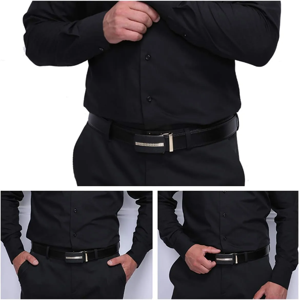 Men's leather Slide Ratchet Belt Casual with Automatic Buckle For Men Dress Pant Shirt Micro Adjustable