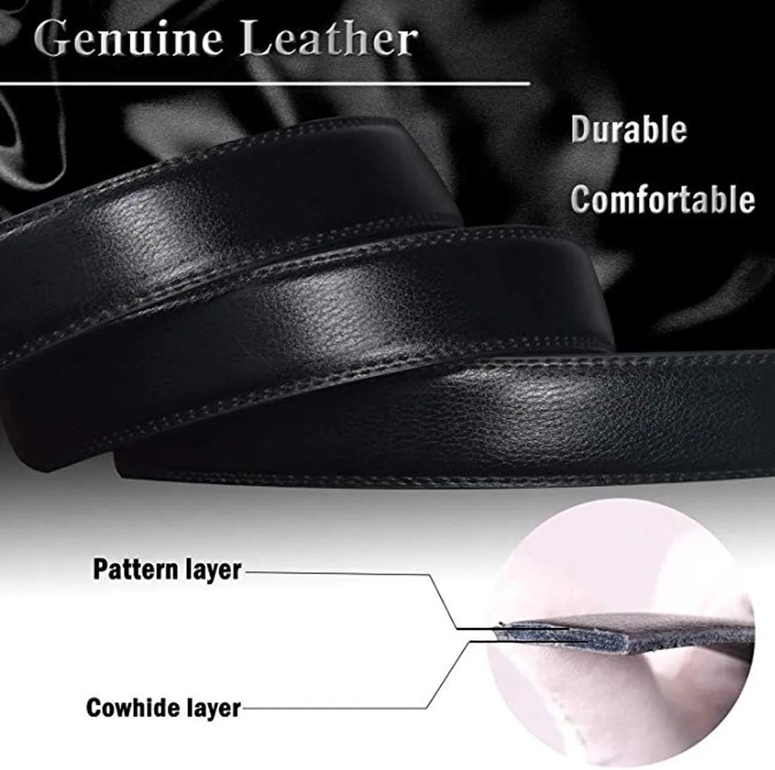 Men's leather Slide Ratchet Belt Casual with Automatic Buckle For Men Dress Pant Shirt Micro Adjustable
