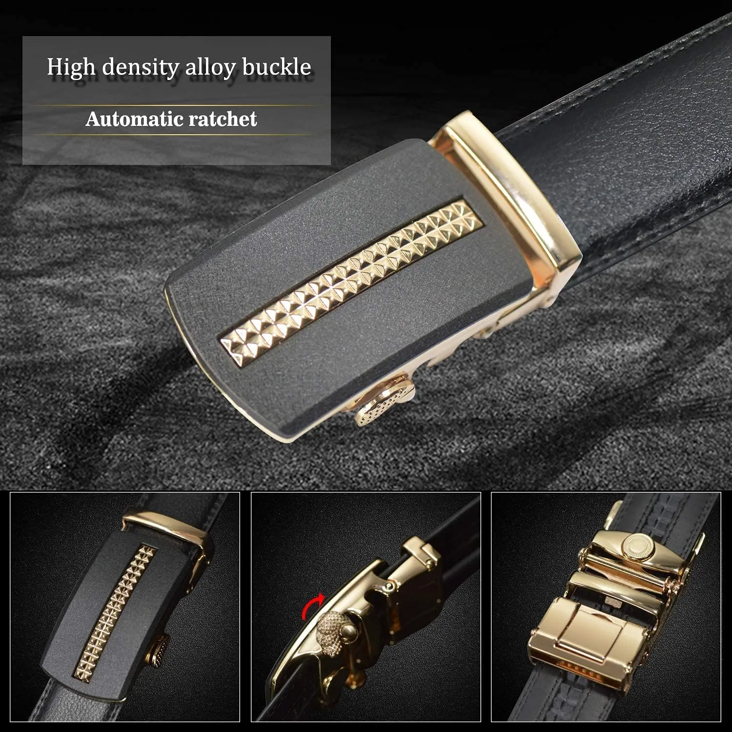 Men's leather Slide Ratchet Belt Casual with Automatic Buckle For Men Dress Pant Shirt Micro Adjustable