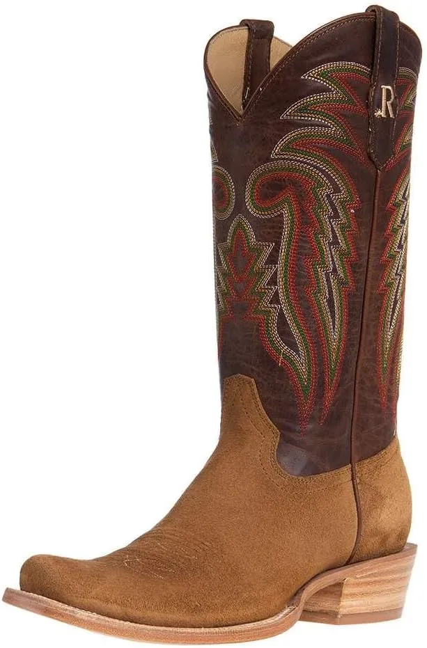 Men's Midnight Blue Roughout 13" Winter White Cowhide Top Cutter Toe Cowboy Boots