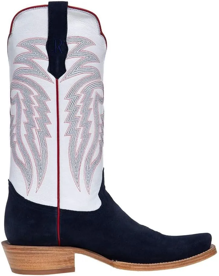 Men's Midnight Blue Roughout 13" Winter White Cowhide Top Cutter Toe Cowboy Boots