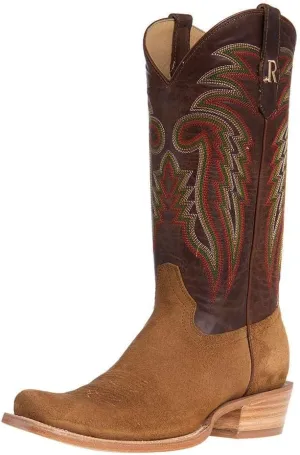 Men's Midnight Blue Roughout 13" Winter White Cowhide Top Cutter Toe Cowboy Boots