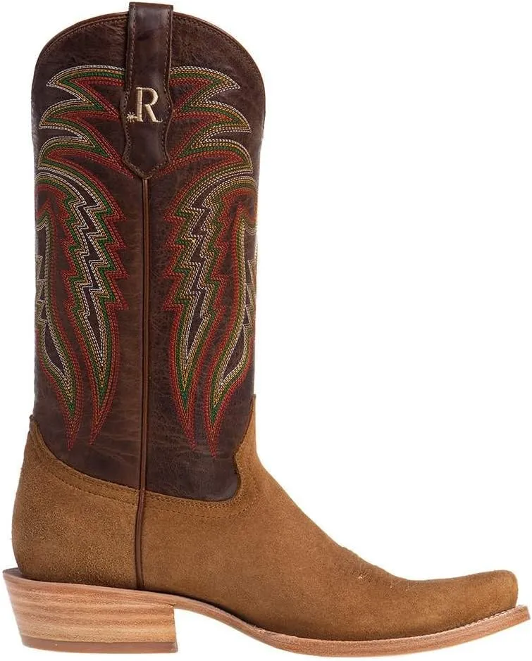 Men's Midnight Blue Roughout 13" Winter White Cowhide Top Cutter Toe Cowboy Boots
