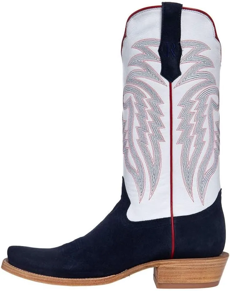 Men's Midnight Blue Roughout 13" Winter White Cowhide Top Cutter Toe Cowboy Boots