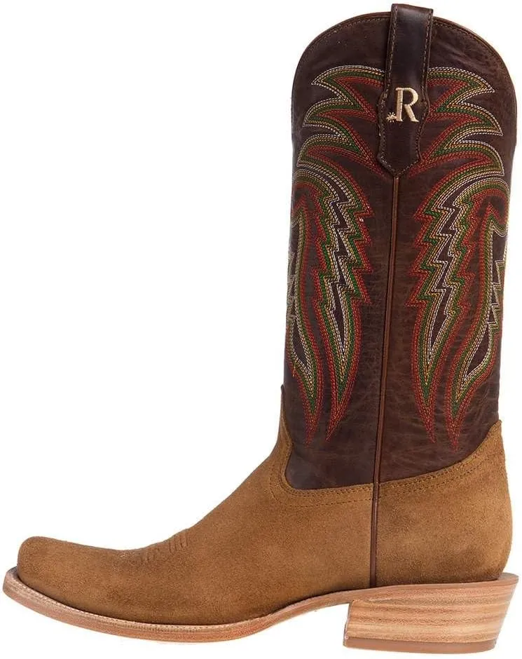 Men's Midnight Blue Roughout 13" Winter White Cowhide Top Cutter Toe Cowboy Boots