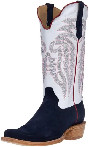 Men's Midnight Blue Roughout 13" Winter White Cowhide Top Cutter Toe Cowboy Boots