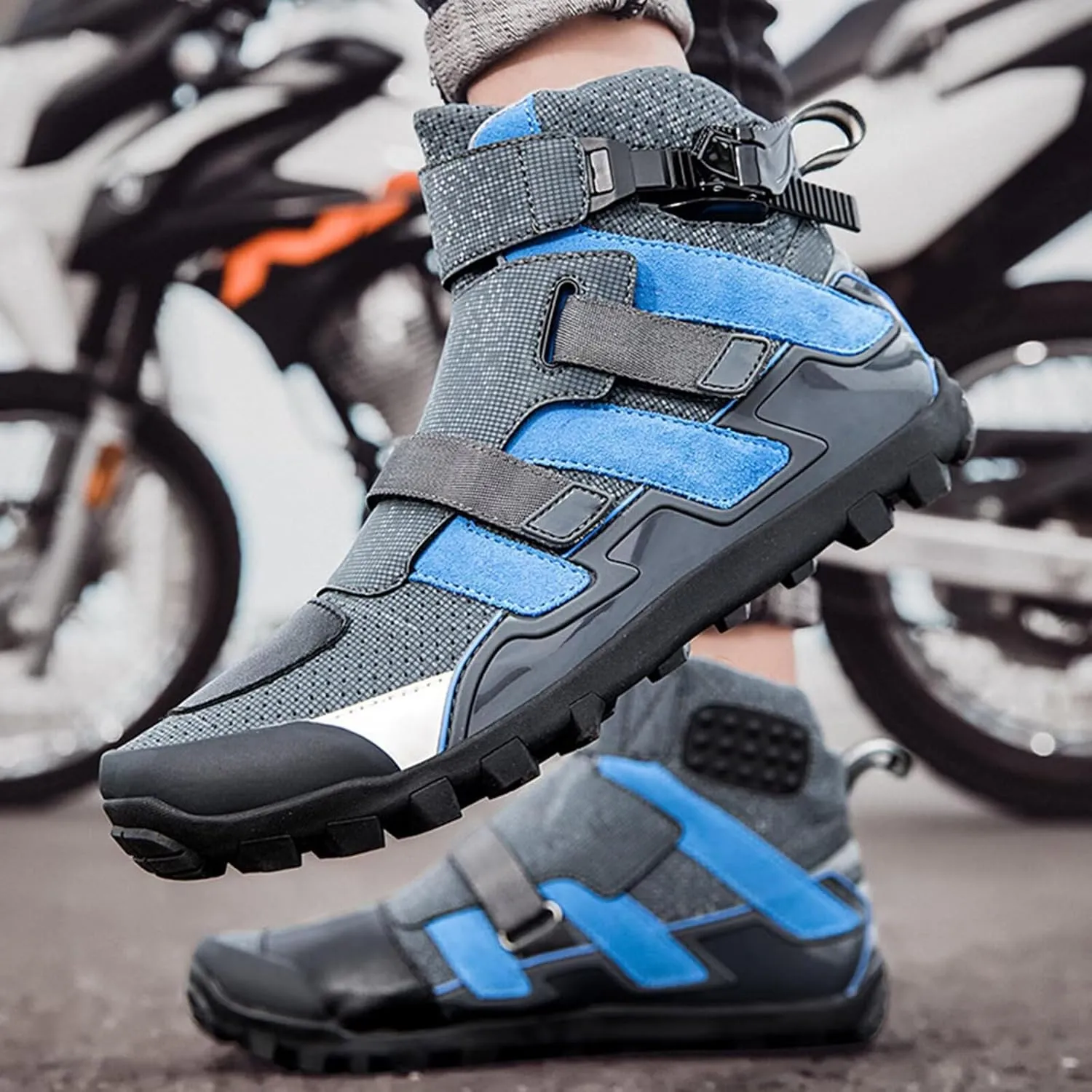 Men's Motorcycle Boots Racing Shoes Self-Adhesive Breathable Casual Short Ankle Road Street Motocross Protective Sneakers Touring Sports Safety Shoes