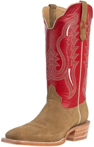 Mens R Watson Sand Roughout 13 Cherry Red Cowhide Top Square Toe Cowboy Boots