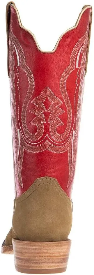 Mens R Watson Sand Roughout 13 Cherry Red Cowhide Top Square Toe Cowboy Boots