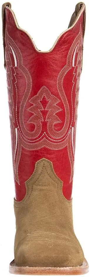 Mens R Watson Sand Roughout 13 Cherry Red Cowhide Top Square Toe Cowboy Boots