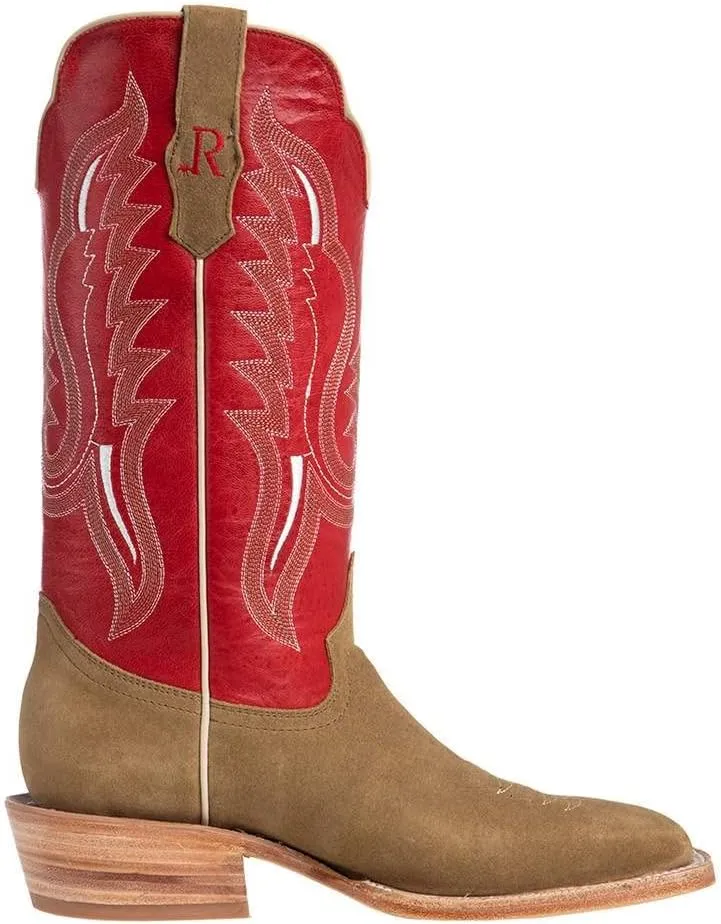 Mens R Watson Sand Roughout 13 Cherry Red Cowhide Top Square Toe Cowboy Boots