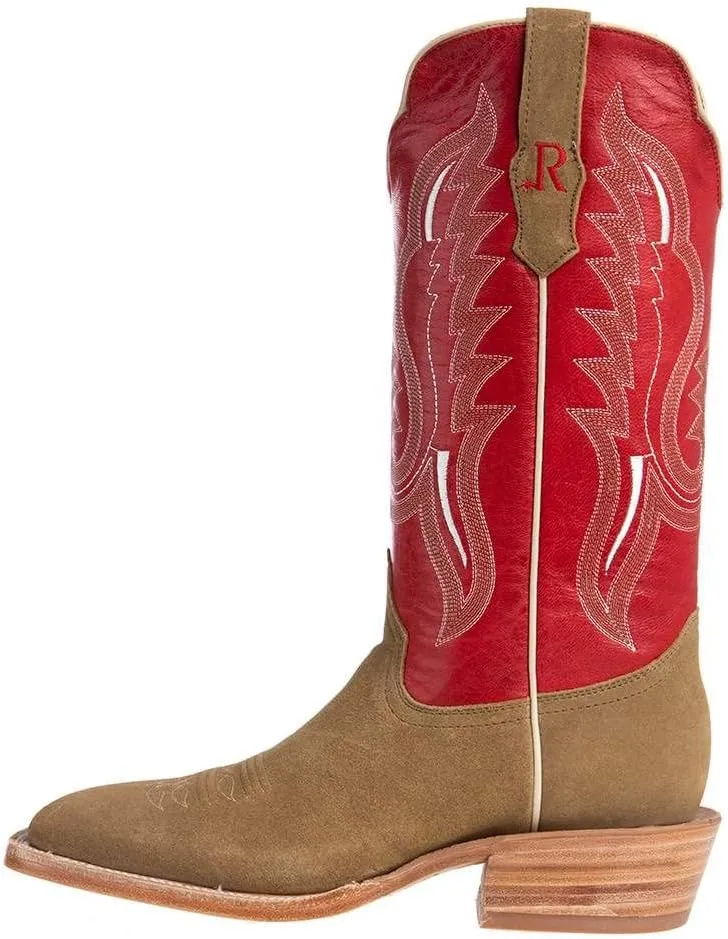 Mens R Watson Sand Roughout 13 Cherry Red Cowhide Top Square Toe Cowboy Boots