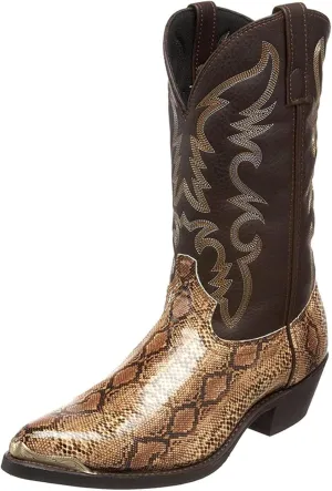 Men's Snake Skin Cowboy Boots, Square Toe, Distressed, Embroidered, Western, Snakeskin, Casual, All Seasons