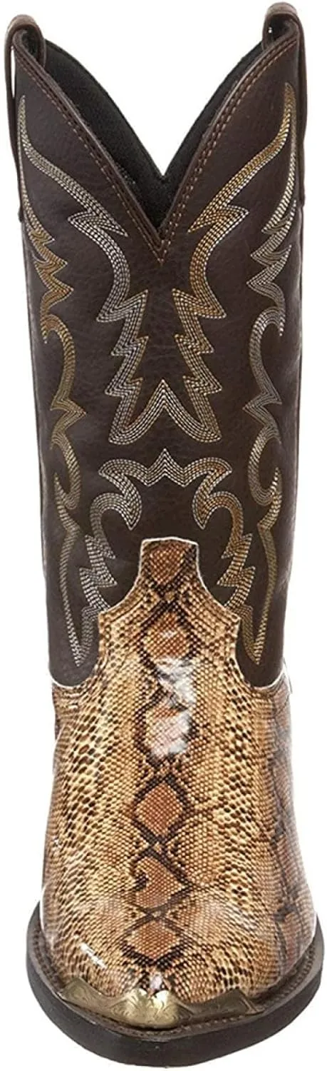 Men's Snake Skin Cowboy Boots, Square Toe, Distressed, Embroidered, Western, Snakeskin, Casual, All Seasons