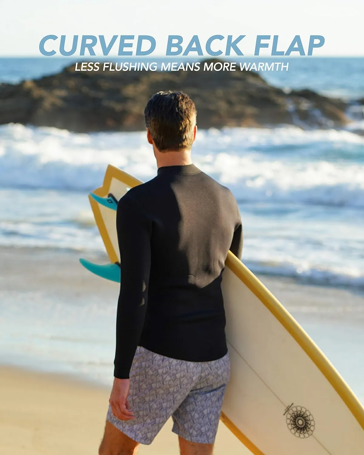 Men's Wetsuit Top Jacket 2mm or 3mm - Neoprene Long Sleeve for Warmth & Comfort, Extended Back Flap - Ideal for Surfing, Snorkeling & Watersports