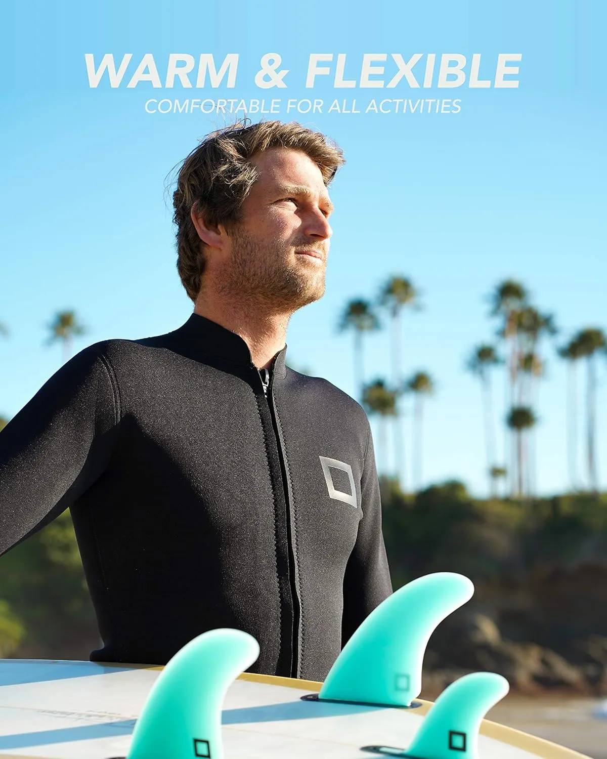 Men's Wetsuit Top Jacket 2mm or 3mm - Neoprene Long Sleeve for Warmth & Comfort, Extended Back Flap - Ideal for Surfing, Snorkeling & Watersports