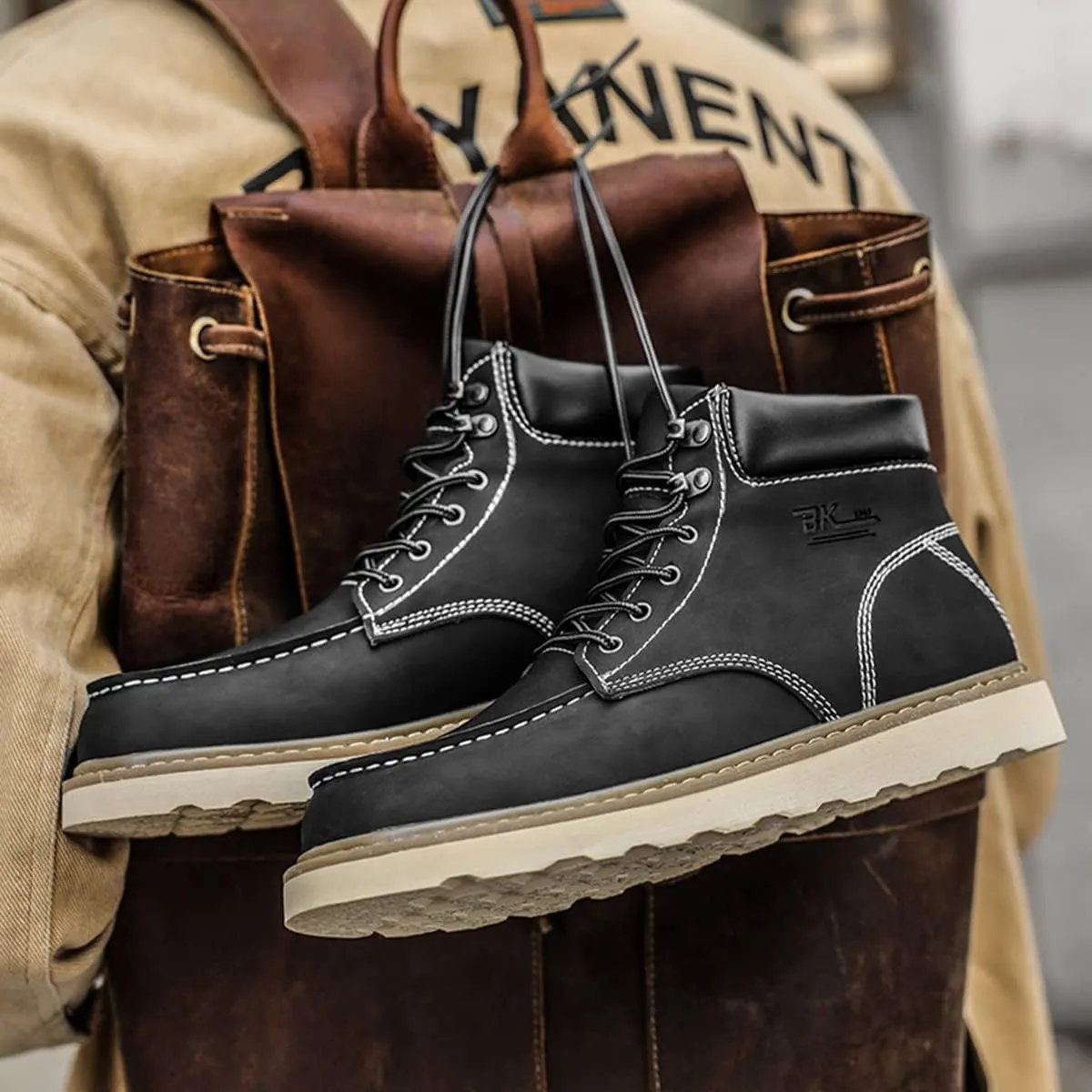 MENS Work Boot High-tops Slip Resistant Protective Leather Shoes Outdoor Sports Fluffing Warm Shoes In Winter Cotton-padded Shose.