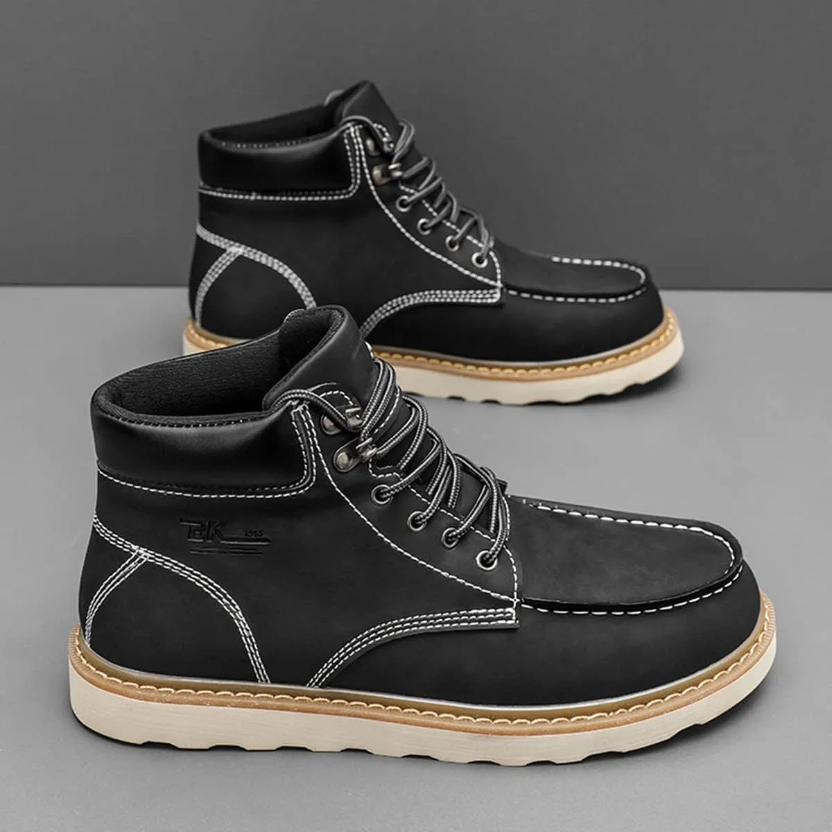 MENS Work Boot High-tops Slip Resistant Protective Leather Shoes Outdoor Sports Fluffing Warm Shoes In Winter Cotton-padded Shose.