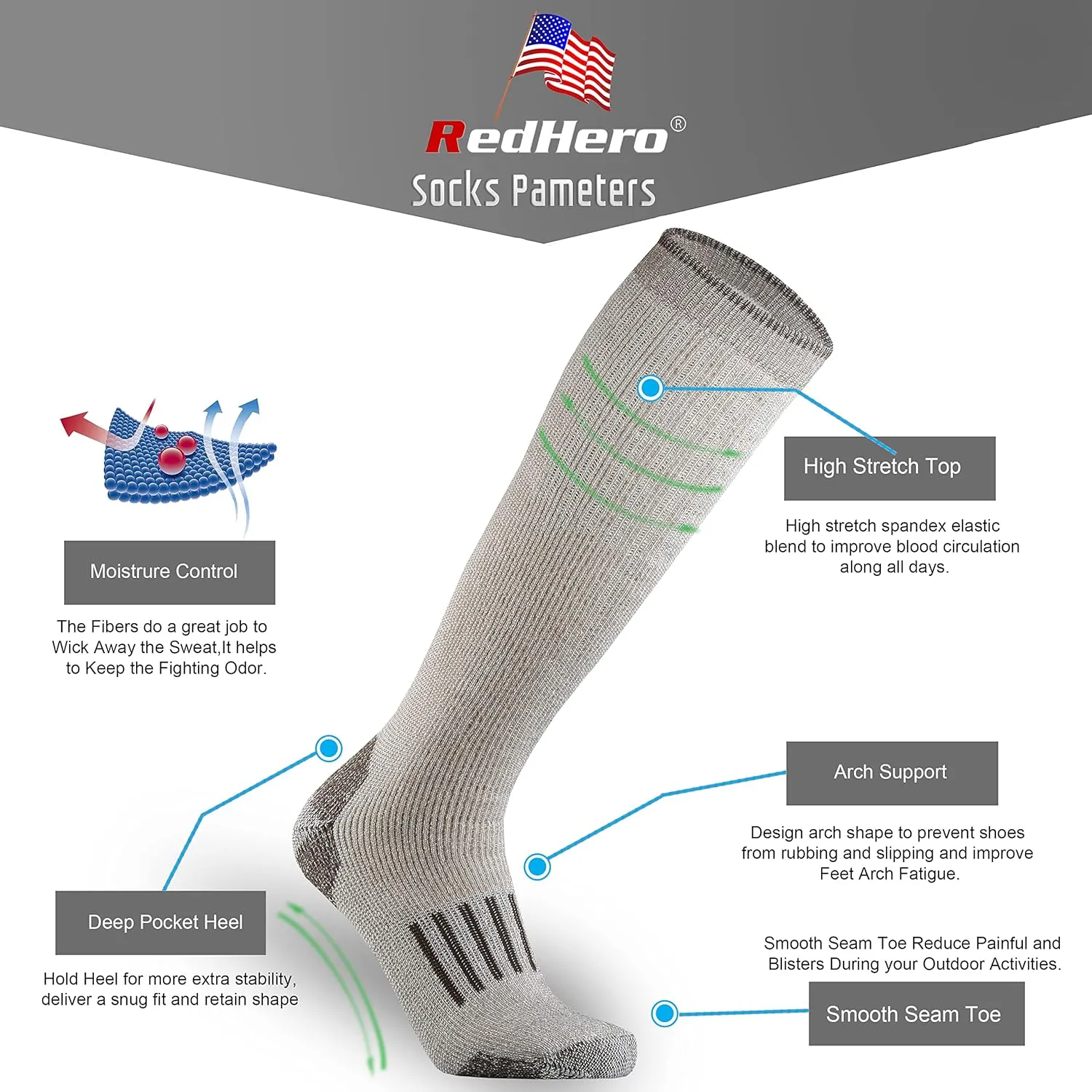 Merino Wool Over the Calf Socks for Men Hiking Hunting Ski Snowboarding Knee High Boot Warm Thick Cold Weather Winter