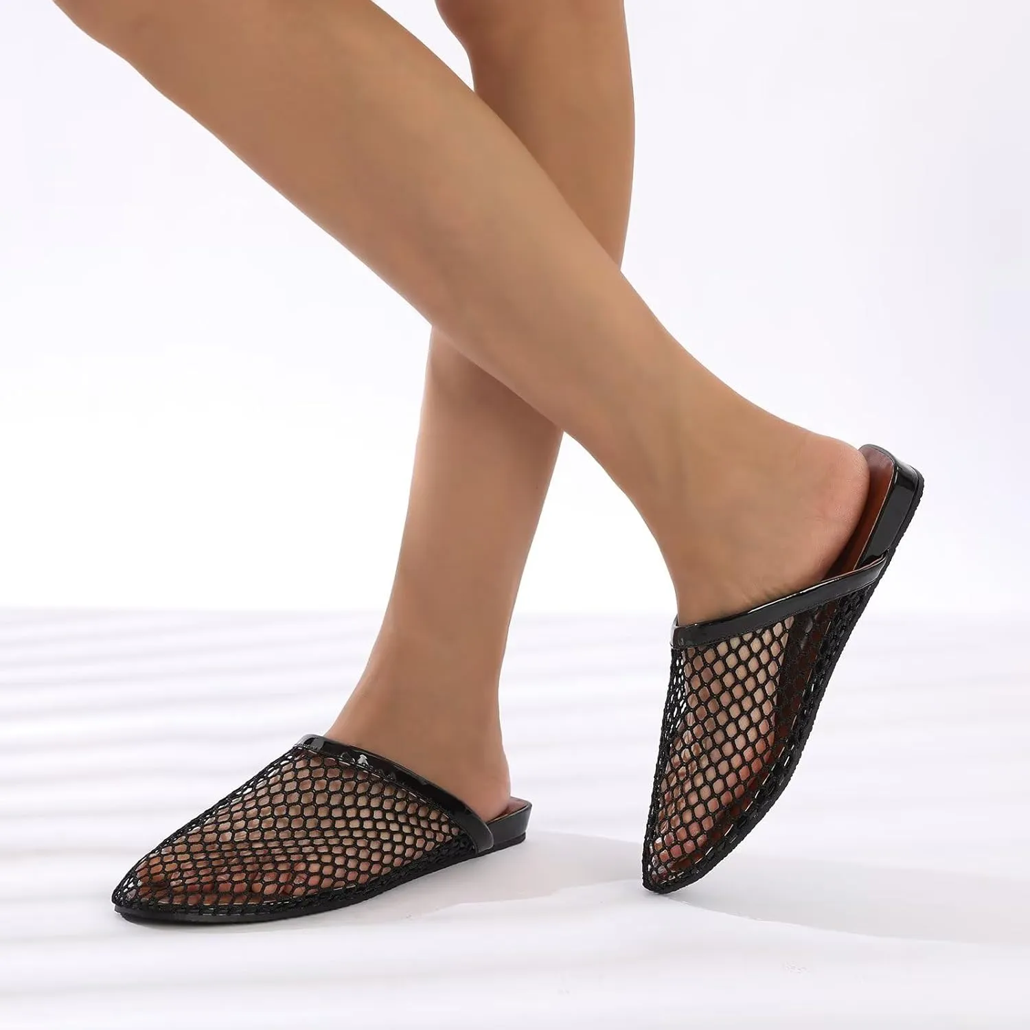 Mesh Flats for Women Ballerina Comfortable Mule Casual Round Toe Buckle Strap Ballet Mary Jane Shoes for Summer