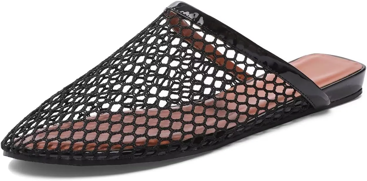 Mesh Flats for Women Ballerina Comfortable Mule Casual Round Toe Buckle Strap Ballet Mary Jane Shoes for Summer