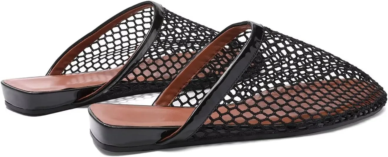 Mesh Flats for Women Ballerina Comfortable Mule Casual Round Toe Buckle Strap Ballet Mary Jane Shoes for Summer