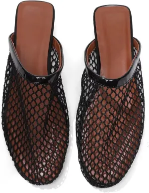 Mesh Flats for Women Ballerina Comfortable Mule Casual Round Toe Buckle Strap Ballet Mary Jane Shoes for Summer
