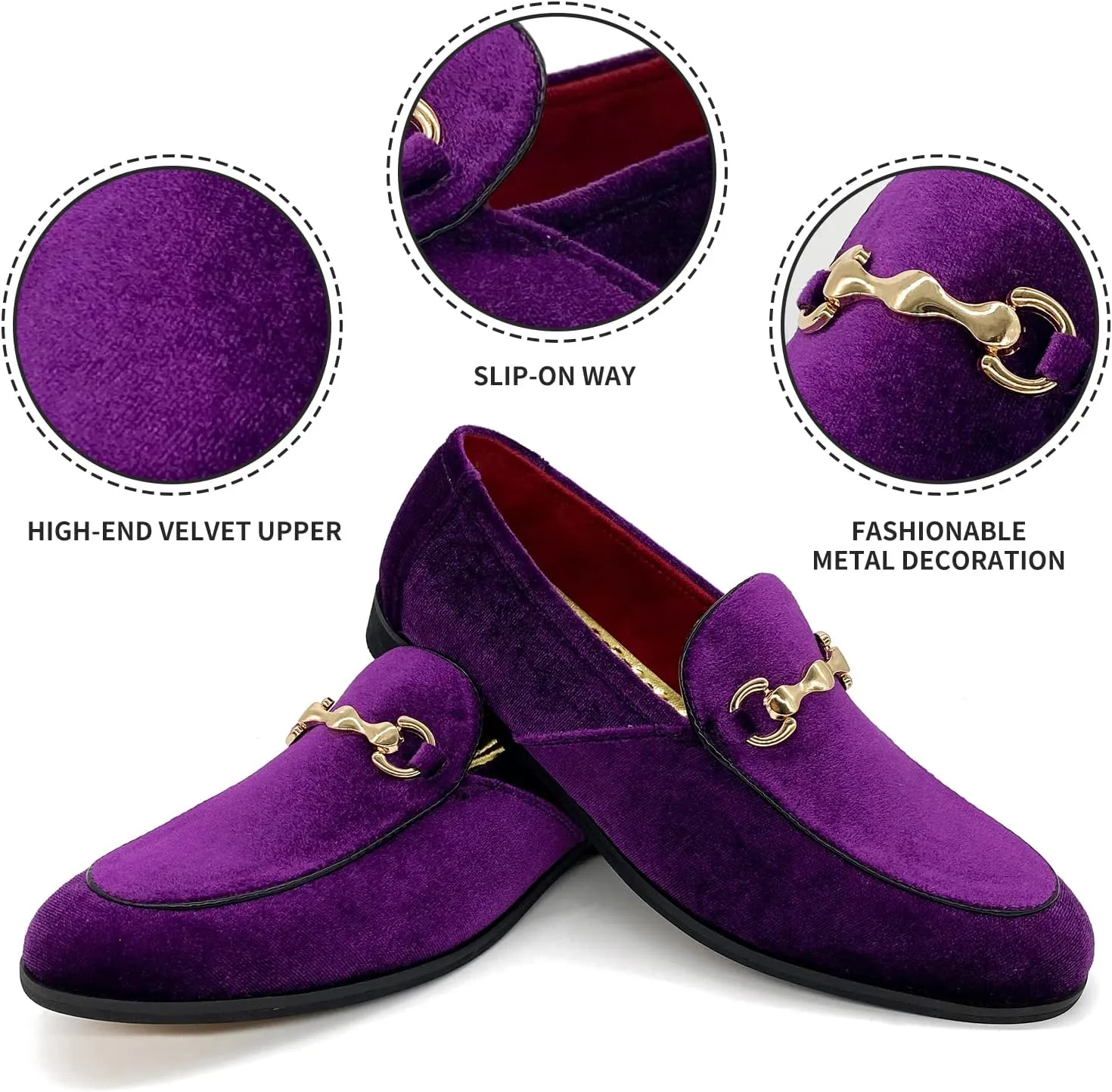 MHB Men's Multiple Colors Velvet Loafer Slip-on Tuxedo Dress Shoes Glitter Suede Smoking Slipper