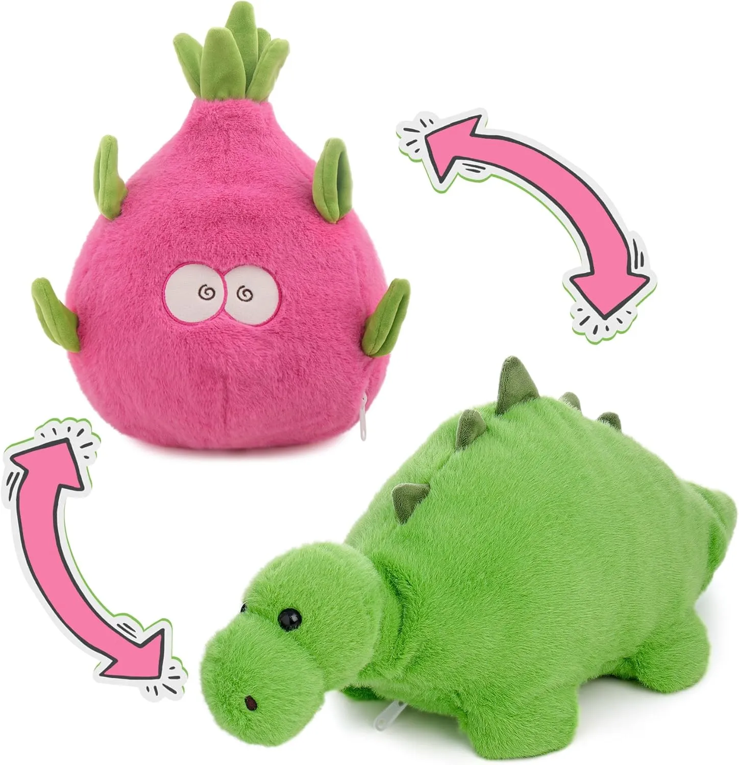 MIAODAM Reversible Dragon Fruit Dinosaur Plush Toys, Zip Flip Stuffed Animals, Cute Dinosaur Plushie in A Dragon Fruit, for Baby, Boys & Girls (30cm/11.8in)