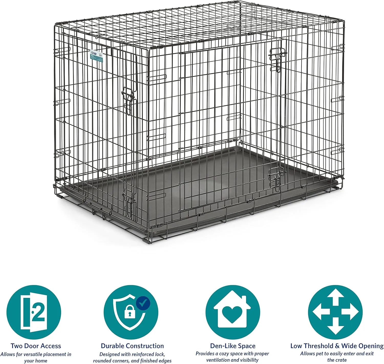 MidWest Homes for Pets Newly Enhanced Single & Double Door iCrate Dog Crate, Includes Leak-Proof Pan, Floor Protecting Feet, Divider Panel & New Patented Features