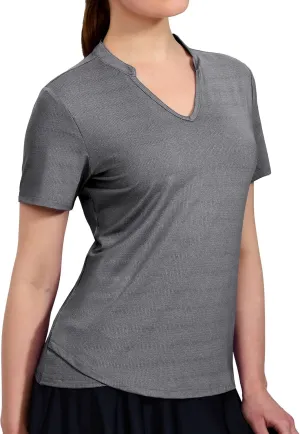 MIER Women's Golf Polo Shirts Collarless Short Sleeve Tennis Running T-Shirts V-Neck Cooling Summer Tee
