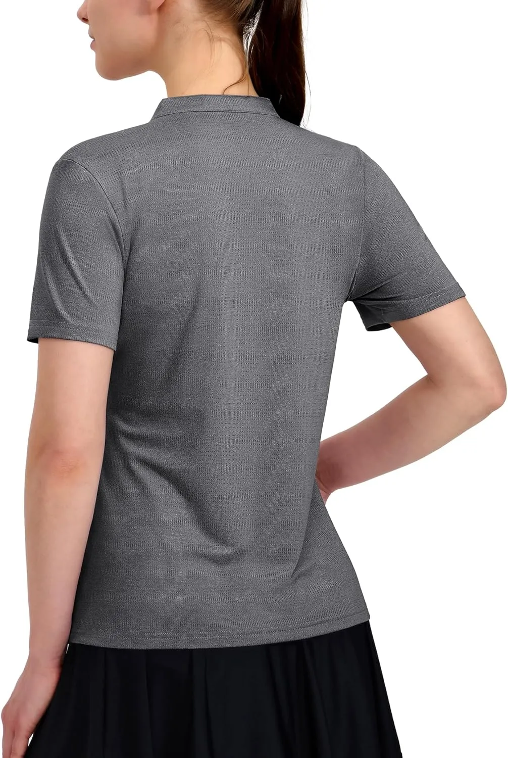 MIER Women's Golf Polo Shirts Collarless Short Sleeve Tennis Running T-Shirts V-Neck Cooling Summer Tee