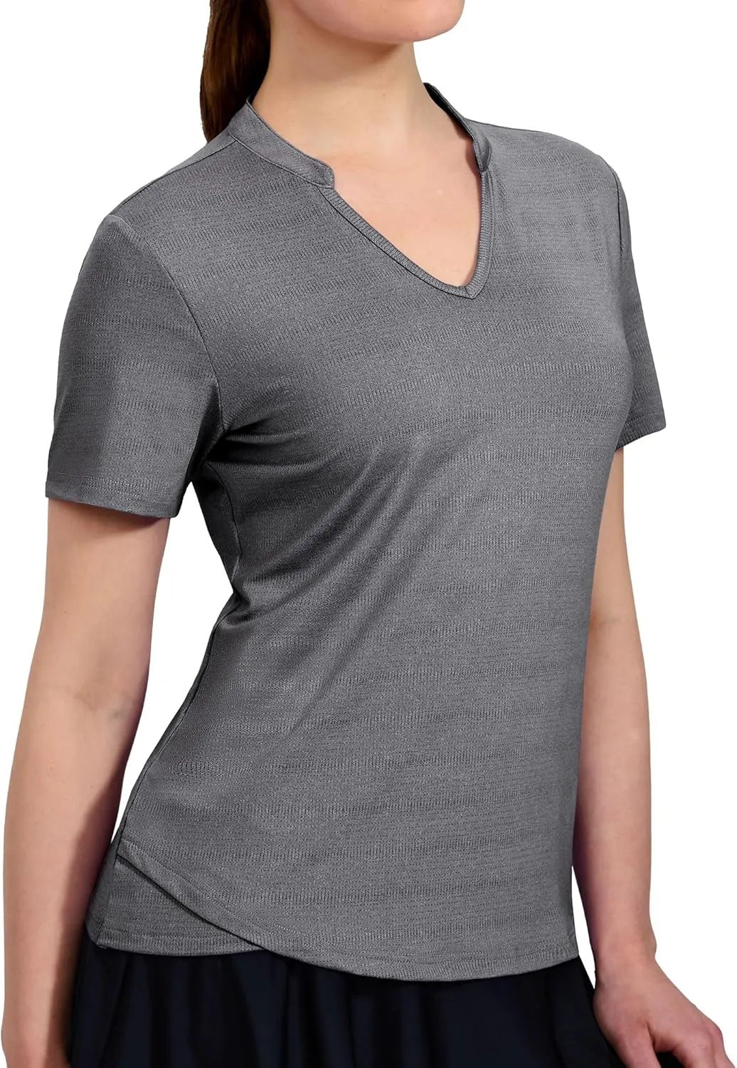 MIER Women's Golf Polo Shirts Collarless Short Sleeve Tennis Running T-Shirts V-Neck Cooling Summer Tee