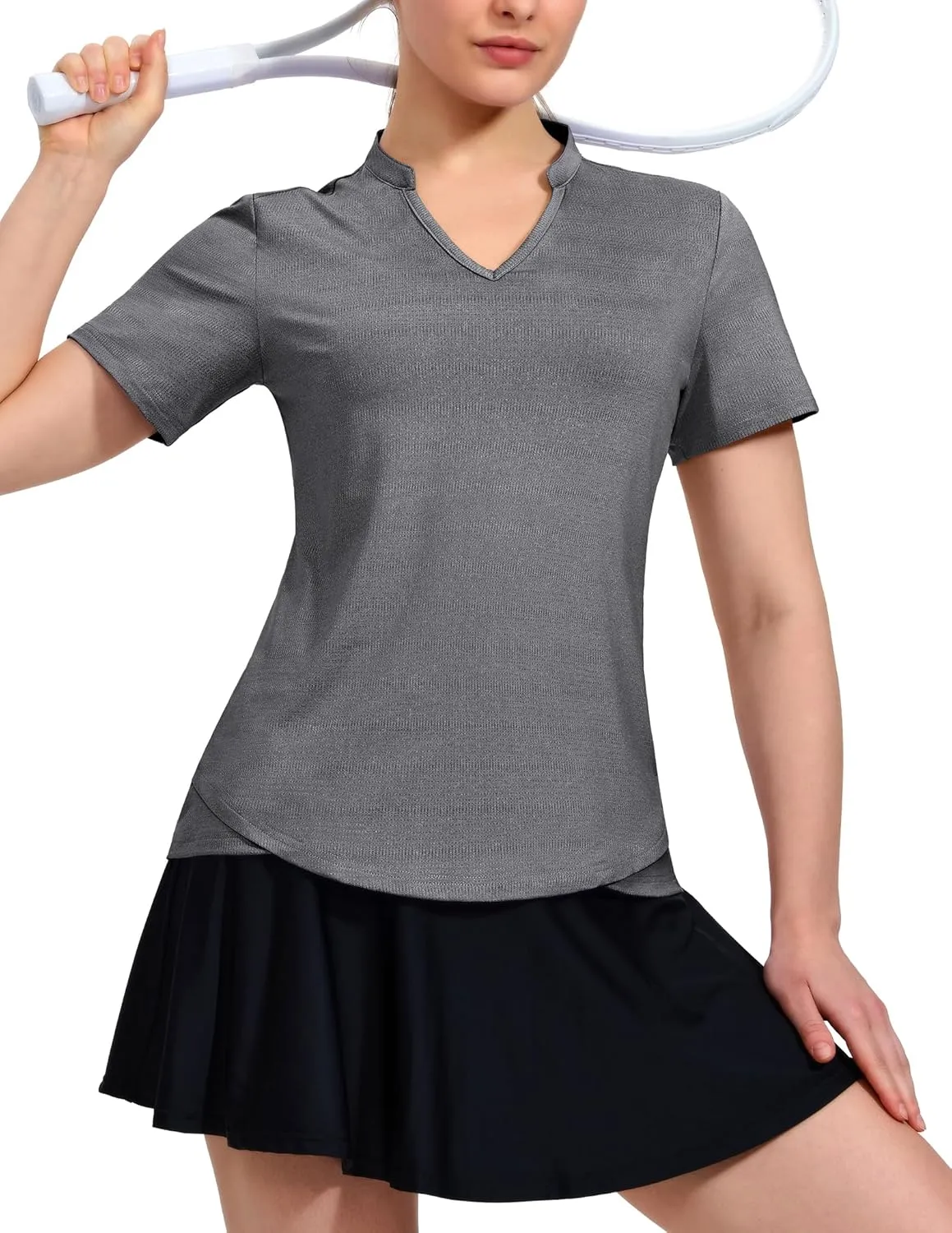 MIER Women's Golf Polo Shirts Collarless Short Sleeve Tennis Running T-Shirts V-Neck Cooling Summer Tee