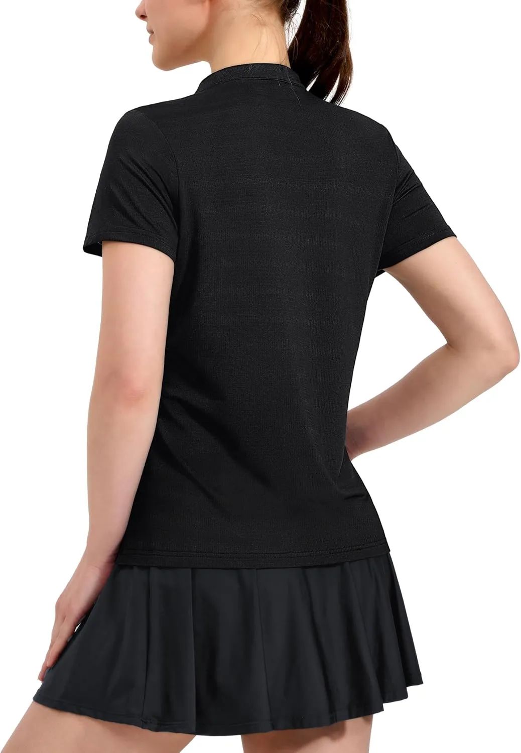 MIER Women's Golf Polo Shirts Collarless Short Sleeve Tennis Running T-Shirts V-Neck Cooling Summer Tee