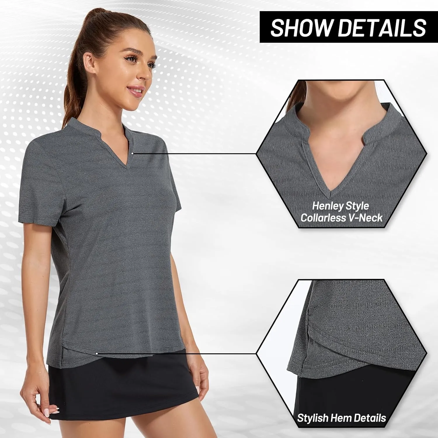 MIER Women's Golf Polo Shirts Collarless Short Sleeve Tennis Running T-Shirts V-Neck Cooling Summer Tee