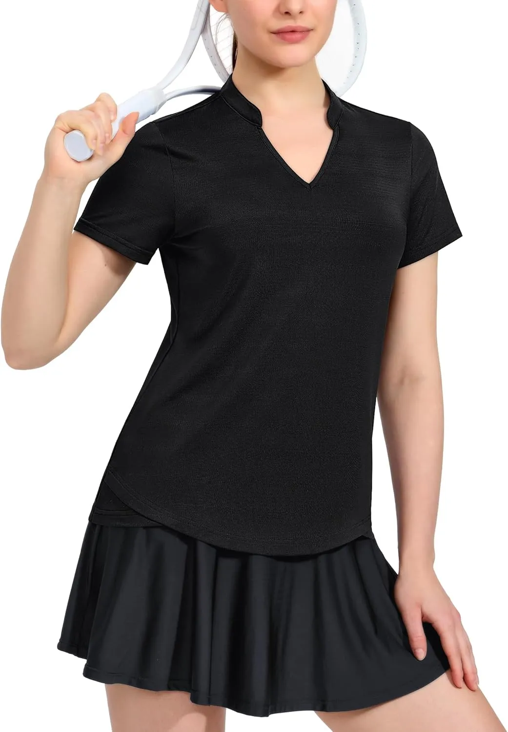 MIER Women's Golf Polo Shirts Collarless Short Sleeve Tennis Running T-Shirts V-Neck Cooling Summer Tee