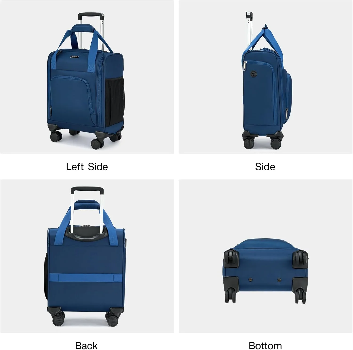 MILADA Carry On Luggage Airline Approved 16 Inch Underseat Small Suitcases with Wheels Softside Travel Luggage Carry On Mini Suitcase for Men Women Short Business and Travel, Blue