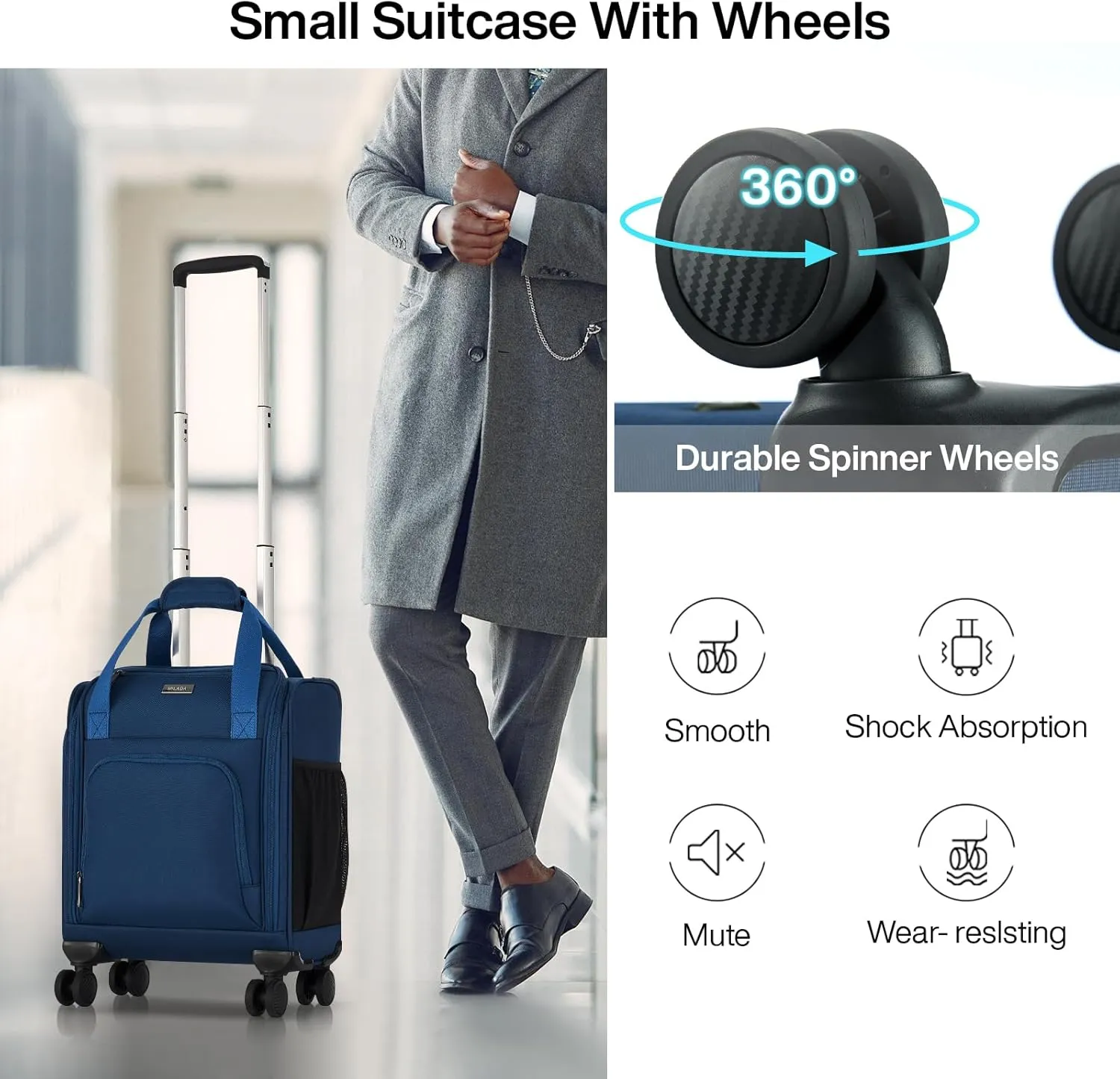 MILADA Carry On Luggage Airline Approved 16 Inch Underseat Small Suitcases with Wheels Softside Travel Luggage Carry On Mini Suitcase for Men Women Short Business and Travel, Blue