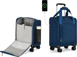 MILADA Carry On Luggage Airline Approved 16 Inch Underseat Small Suitcases with Wheels Softside Travel Luggage Carry On Mini Suitcase for Men Women Short Business and Travel, Blue