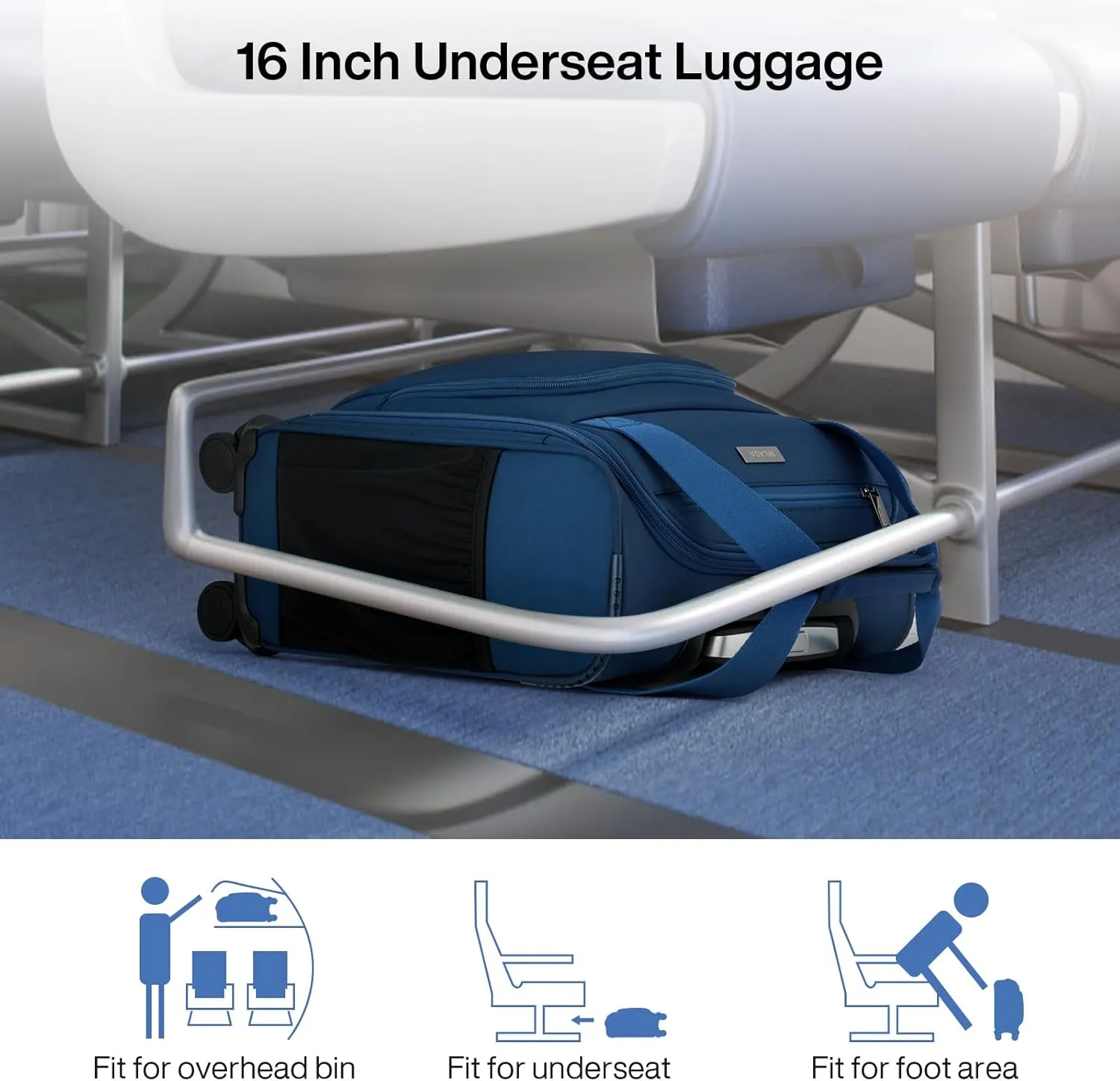 MILADA Carry On Luggage Airline Approved 16 Inch Underseat Small Suitcases with Wheels Softside Travel Luggage Carry On Mini Suitcase for Men Women Short Business and Travel, Blue